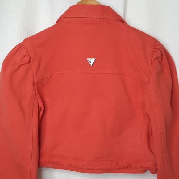 NWT Guess Girls 8-10 Red Orange Cropped Denim Jean Jacket - Picture 5 of 8